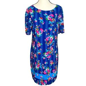Karl Lagerfeld Paris Blue Floral Short Sleeve Striped Sheath Dress Women Size 10